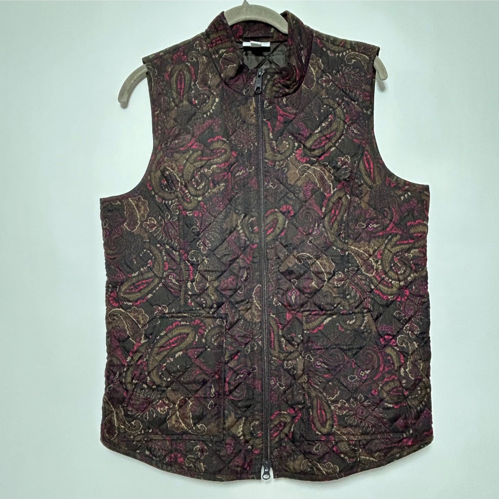 J Jill Heritage Quilted Vest Women‎ M Petite Paisley Print Full Zip Boho Gilet